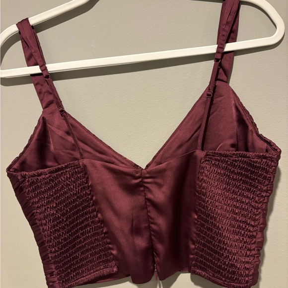 Women's/Teen's Crop Satin Maroon Colored Crop Top - Abercrombie & Fitch -Size M - Picture 12 of 14